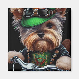 Imán Perro Biewer Terrier conduciendo bicicleta Día de