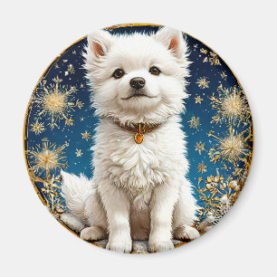 Imán perro blanco esponjoso