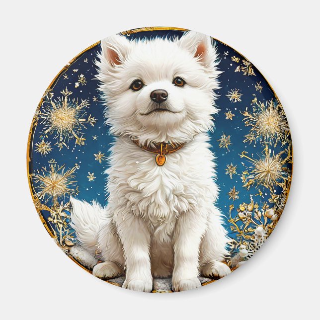 Imán perro blanco esponjoso (Frente)