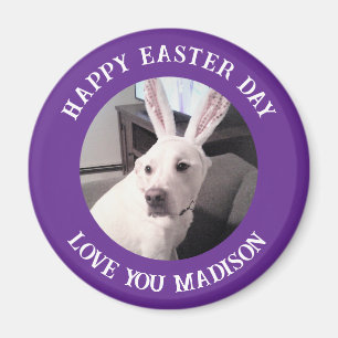 Imán Perro blanco lindo con conejito de Pascua orejas m