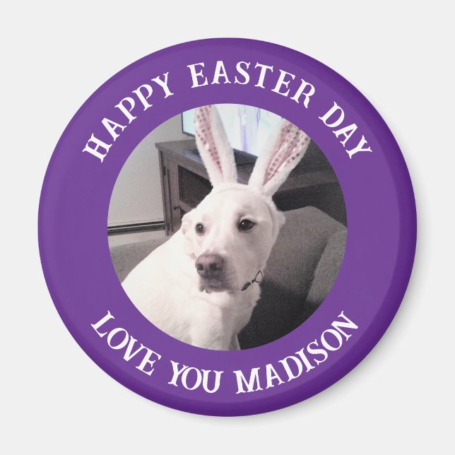 Imán Perro blanco lindo con conejito de Pascua orejas m (Frente)