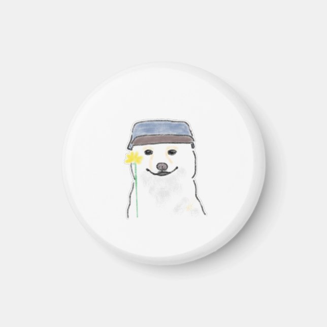 Imán Perro blanco lindo que lleva sombrero sosteniendo  (Frente)