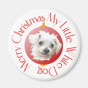 Imán Perro blanco pequeño de Navidad maltés