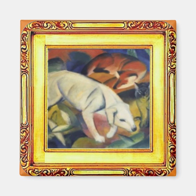 Imán Perro blanco, zorro y gato por Franz Marc (Frente)