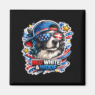 Imán Perro border collie divertido rojo blanco y guau