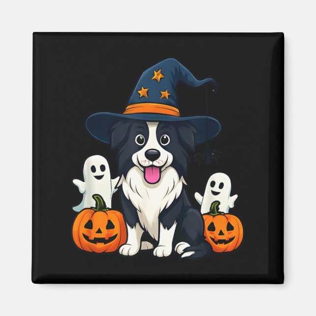 Imán Perro Border Collie Negro Y Blanco Fantasmas De Ha (Frente)