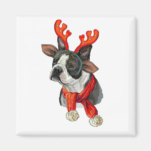 Imán perro Boston terrier de Navidad