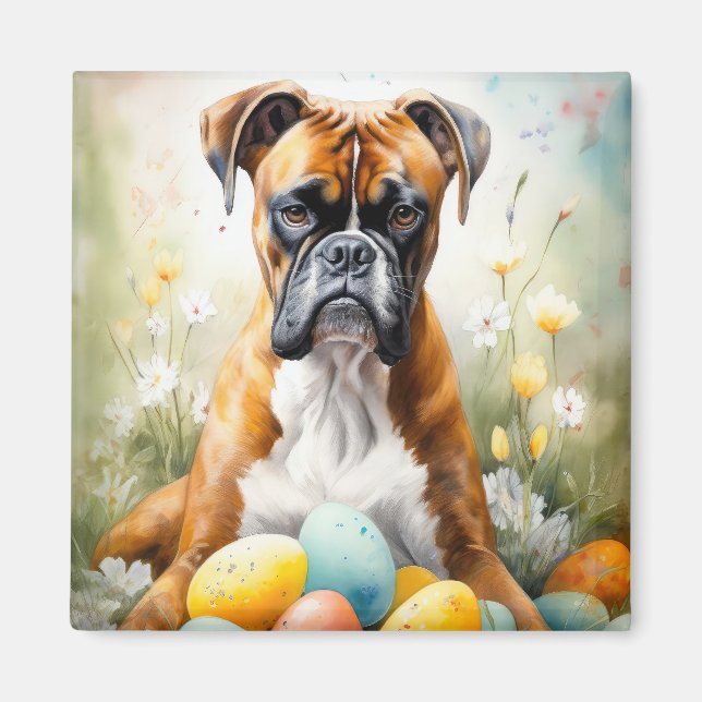 Imán Perro Boxer con Huevos de Pascua Fiesta (Frente)