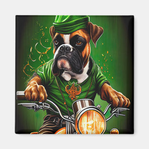Imán Perro Boxer conduciendo bicicleta Día de San Patri
