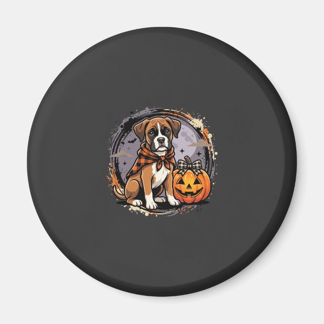 Imán Perro Boxer Halloween Calabaza Sublimación (Frente)
