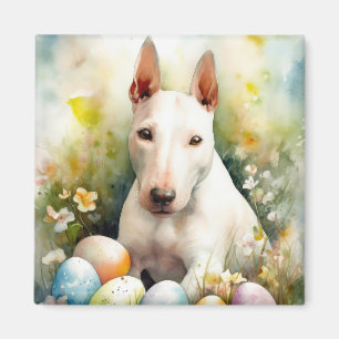 Imán Perro Bull Terrier con huevos de Pascua Fiesta