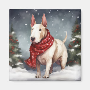Imán Perro Bull Terrier en Navidad con Nieve