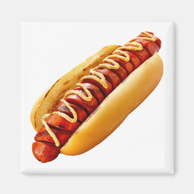 Imán Perro caliente de SlipperyJoe's con vibra de BBQ d (Frente)