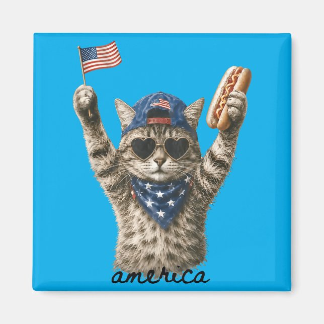 Imán Perro Caliente Gato Patriótico América (Frente)