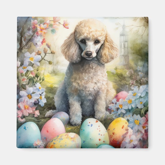 Imán Perro Caniche con Huevos de Pascua Fiesta (Frente)