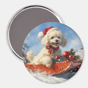 Imán Perro Caniche en Trineo Deja que Nieve Navidad