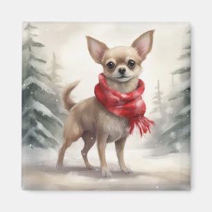 Imán Perro Chihuahua en Navidad con nieve 