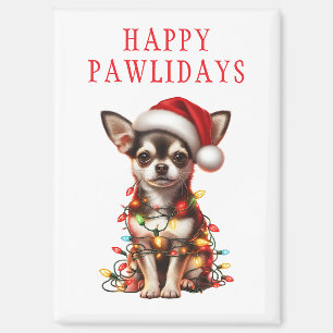 Imán Perro Chihuahua enredado en luces Navidades
