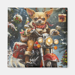 Imán Perro Chihuahua montando motocicleta Navidad 
