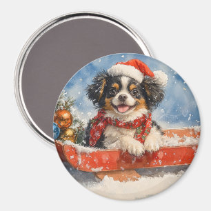 Imán Perro Chin Japonés en Trineo Deja que Nieve Navida