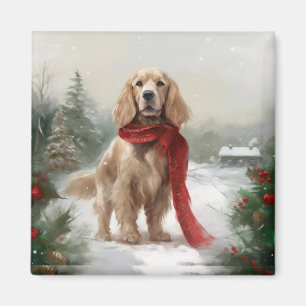 Imán Perro Cocker Spaniel en Navidades de Nieve