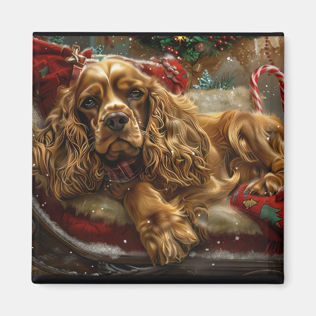 Imán Perro Cocker Spaniel Navidad Festiva (Frente)