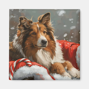 Imán Perro Collie áspero Navideño Festivo