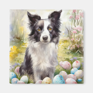 Imán Perro collie fronterizo con vacaciones de huevos d