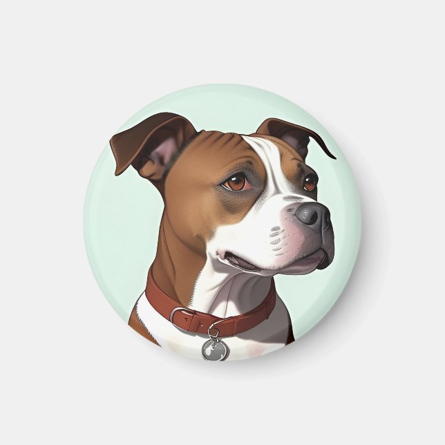 Imán Perro con abrigo y collar marrón y blanco (Frente)