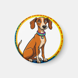 Imán Perro con collar colorido dentro de un círculo dec