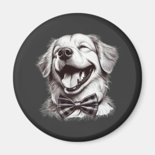 Imán perro con corbata de arco riendo