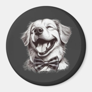 Imán perro con corbata de arco riendo