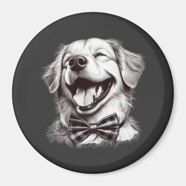 Imán perro con corbata de arco riendo (Frente)