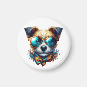 Imán Perro con gafas elegante arte de mascota moderno y