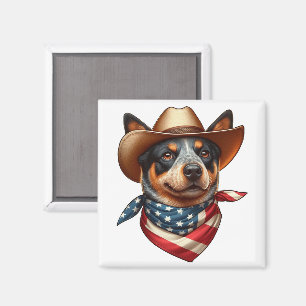Imán Perro con sombrero y bandana de la bandera estadou