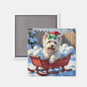 Imán Perro Coton de Tulear Esponjoso Trineo Navideño Vi