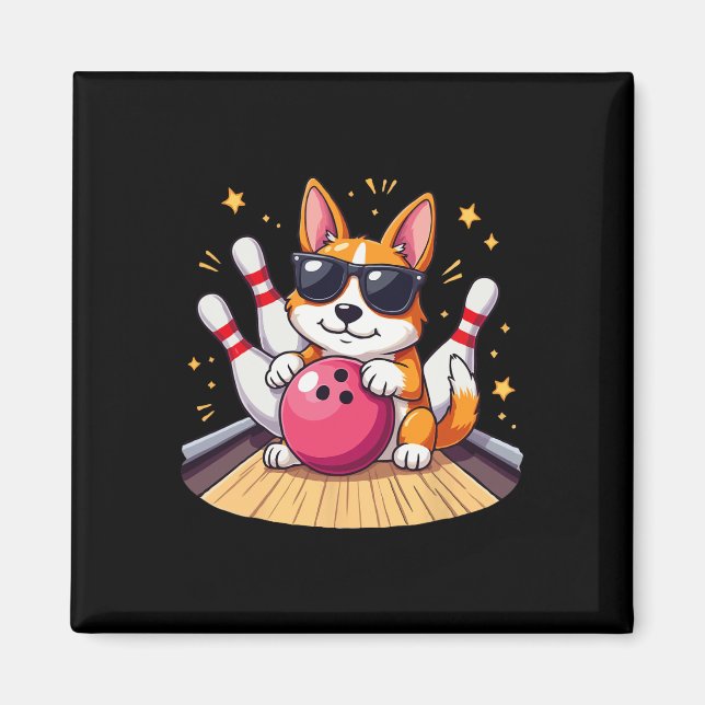 Imán Perro Cutáneo Con Sungueras Perro Jugando Boliche  (Frente)
