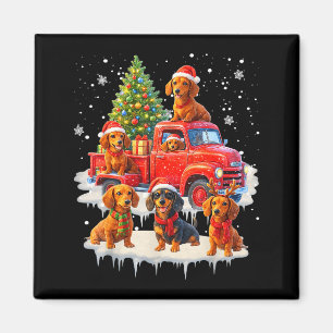 Imán Perro Dachshund Camión Rojo Árbol de Navidad Santa
