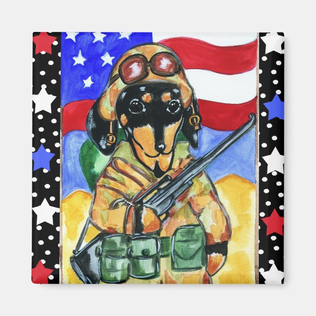Imán Perro Dachshund del Día de los Caídos (Frente)
