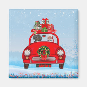 Imán Perro Dachshund en coche con Papá Noel 