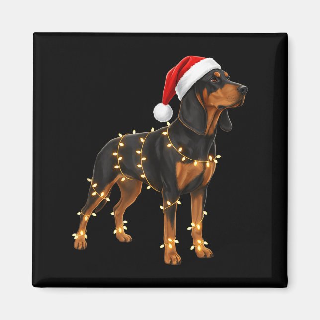 Imán Perro Dachshund Envuelto En Luces De Navidad - Hol (Frente)
