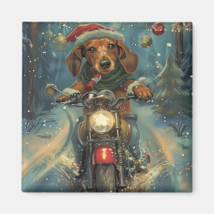 Imán Perro Dachshund montando motocicleta Navidad