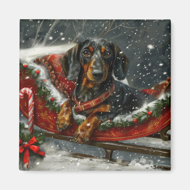 Imán Perro Dachshund Navidad Festiva (Frente)