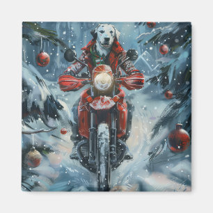 Imán Perro Dálmata Montando Motocicleta Navidad