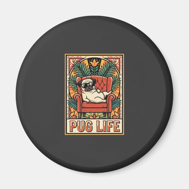 Imán Perro de Arte Popular Retro Pug (Frente)