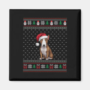 Imán Perro de Bull Terrier con Santa Hat Perro de Navid