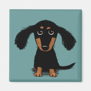 Imán Perro de cachorro negro y moreno de Tan Dachshund