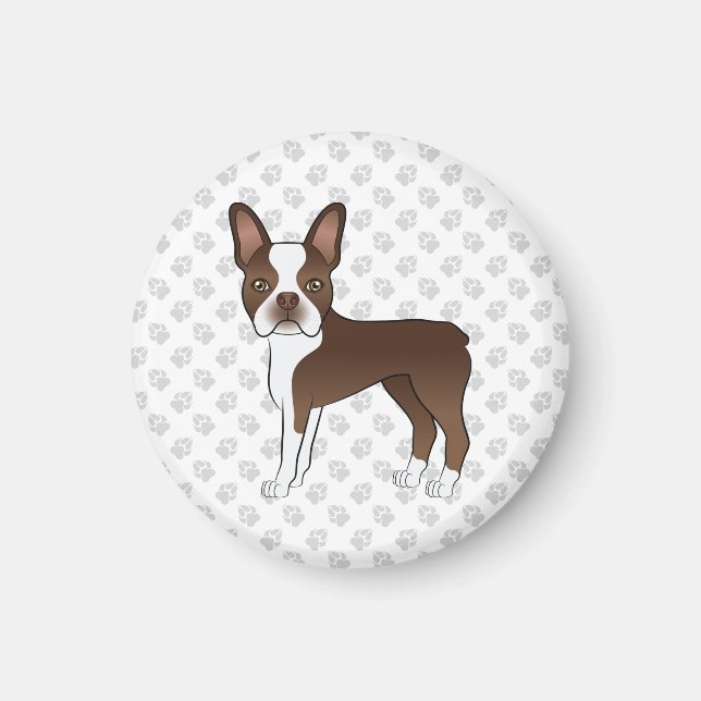 Imán Perro de dibujos animados Boston Terrier marrón ch (Frente)