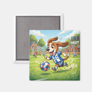 Imán Perro de dibujos animados jugando fútbol o fútbol