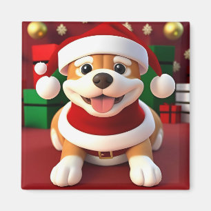 Imán Perro de dibujos animados lindo con traje de Santa
